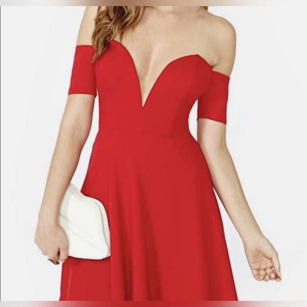 NWT Nasty Gal Solemio Red Deep V Skater Dress Sz S
